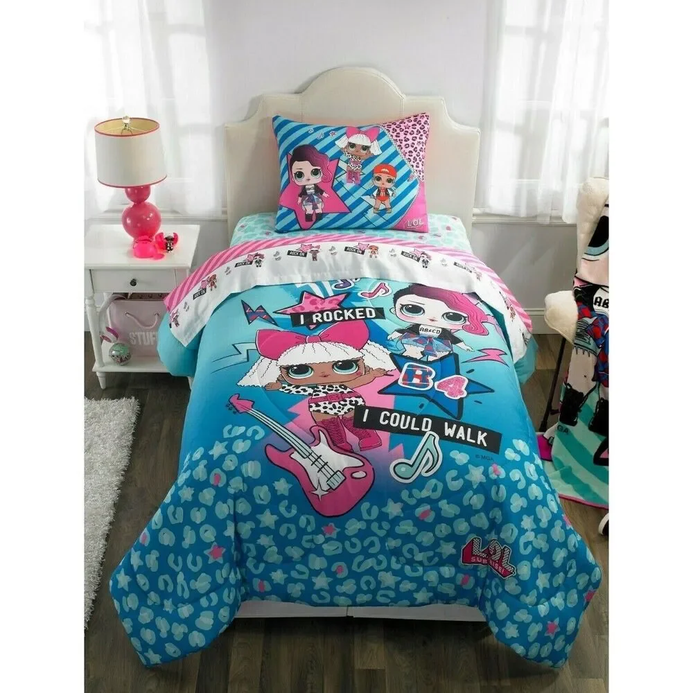 LOL Surprise Kids Bedding Reversible Comforter Sham Set Children Pink Blue Gift